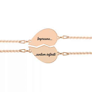 Set bratari argint cuplu inimioare 16 mm (2 bucati incluse) - personalizate cu text - placate cu aur roz